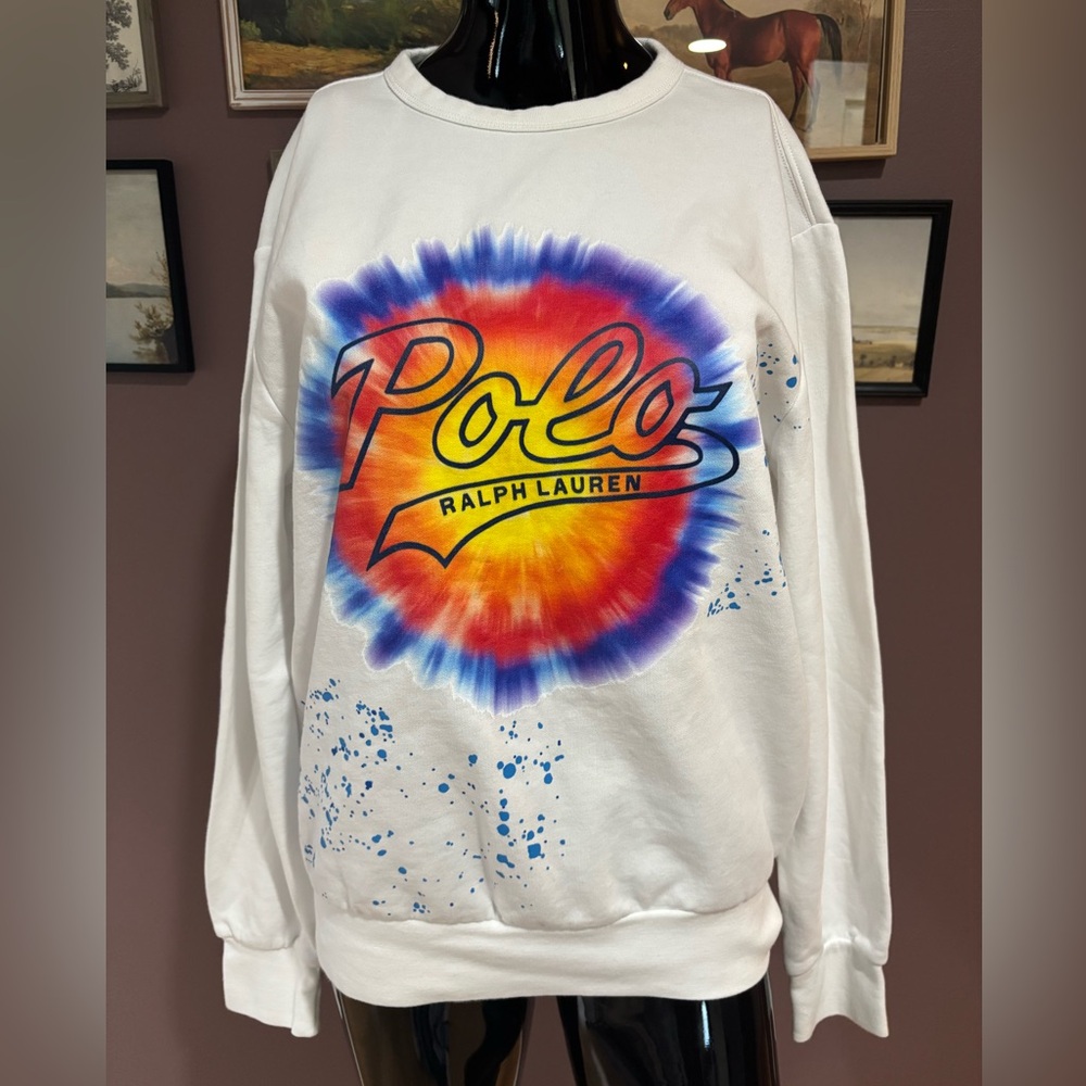 NWOT-Polo by Ralph Lauren White Sweatshirt with Tie-Dye Logo